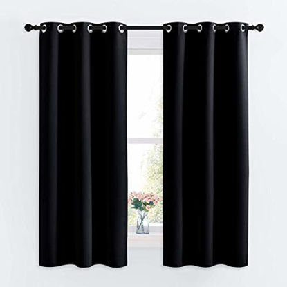 Picture of NICETOWN Living Room Blackout Curtains and Drapes, Black Solid Thermal Insulated Grommet Blackout Drapery Panels for Window (2 Panels, 34 inches Wide by 63 inches Long, Black)