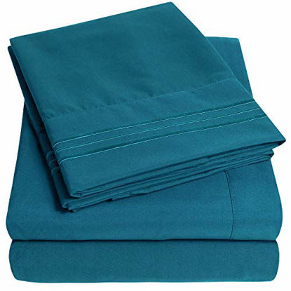 Picture of 1500 Supreme Collection Extra Soft Twin Sheets Set, Teal - Luxury Bed Sheets Set with Deep Pocket Wrinkle Free Hypoallergenic Bedding, Over 40 Colors, Twin Size, Teal