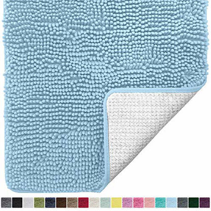 Picture of Gorilla Grip Original Luxury Chenille Bathroom Rug Mat, 36x24, Extra Soft and Absorbent Shaggy Rugs, Machine Wash and Dry, Perfect Plush Carpet Mats for Tub, Shower, and Bath Room, Sky Blue
