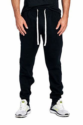 Picture of ProGo Men's Joggers Sweatpants Basic Fleece Marled Jogger Pant Elastic Waist (Medium, Black)