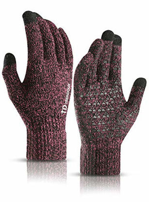 Picture of TRENDOUX Winter Gloves for Women, Knit Touch Screen Glove Texting Smartphone Driving - Anti-Slip - Elastic Cuff - Thermal Soft Wool Lining - Hands Warm in Cold Weather - Rose - M