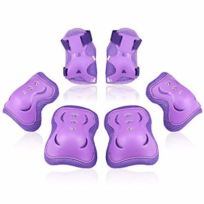 Picture of BOSONER Kids/Youth Knee Pad Elbow Pads Guards Protective Gear Set for Roller Skates Cycling BMX Bike Skateboard Inline Skatings Scooter Riding Sports (Purple, Medium(9-15 Years))
