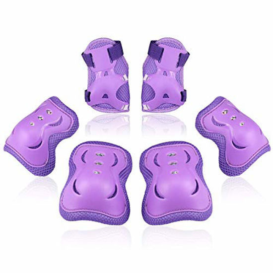 Picture of BOSONER Kids/Youth Knee Pad Elbow Pads Guards Protective Gear Set for Roller Skates Cycling BMX Bike Skateboard Inline Skatings Scooter Riding Sports (Purple, Medium(9-15 Years))