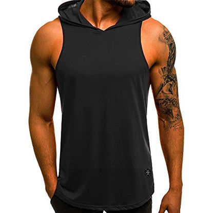 Picture of WUAI Men's Casual Hoodies Workout Tank Tops Sleeveless Sport Pullover Sweatshirt Loose Tops T-Shirt (US Size 2XL = Tag 3XL, Black)