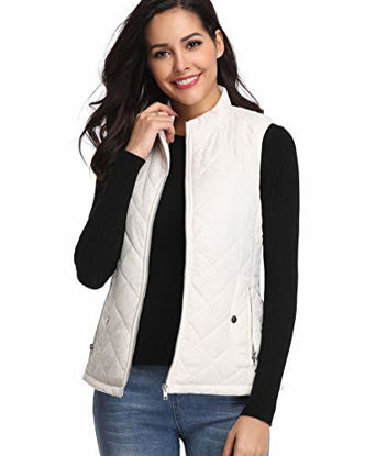 Picture of fuinloth Women's Padded Vest, Stand Collar Lightweight Zip Quilted Gilet White XL