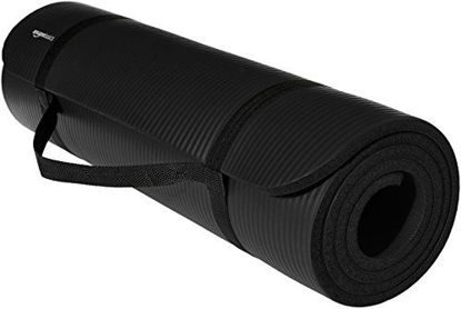 Picture of Amazon Basics Extra Thick Exercise Yoga Gym Floor Mat with Carrying Strap - 74 x 24 x .5 Inches, Black