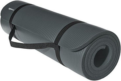 Picture of Amazon Basics Extra Thick Exercise Yoga Gym Floor Mat with Carrying Strap - 74 x 24 x .5 Inches, Grey