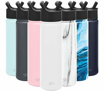 Picture of Simple Modern Insulated Water Bottle with Straw Lid Reusable Wide Mouth Stainless Steel Flask Thermos, 22oz (650ml), Winter White