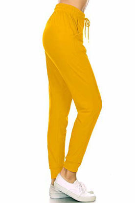 Picture of Leggings Depot JGA128-DARKYELLOW-S Solid Jogger Track Pants w/Pockets, Small