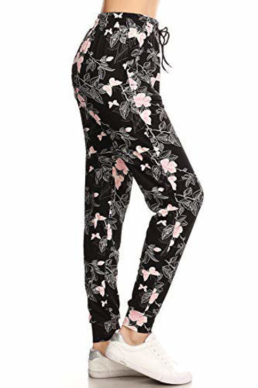 GetUSCart- Leggings Depot Women's Printed Solid Activewear Jogger Track  Cuff Sweatpants Inner Pockets large Pink Butterflies