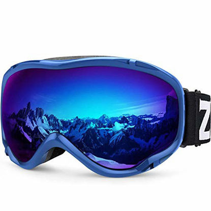 Picture of ZIONOR Lagopus Ski Snowboard Goggles UV Protection Anti fog Snow Goggles for Men Women Youth VLT 15% Blue Frame Mirrored Blue Lens