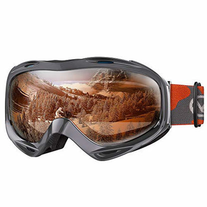 Picture of OutdoorMaster OTG Ski Goggles - Over Glasses Ski/Snowboard Goggles for Men, Women & Youth - 100% UV Protection (Pattern Frame + VLT 23.8% Orange Lens with REVO Silver)