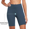 Picture of BALEAF Women's 8" Buttery Soft Biker Yoga Shorts High Waisted Workout Compression Pocketed Shorts Blue Size S