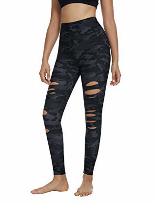 Picture of DIBAOLONG Womens High Waist Yoga Pants Cutout Ripped Tummy Control Workout Running Yoga Skinny Leggings Camo S