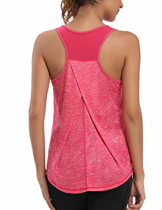 Picture of Aeuui Workout Tops for Women Mesh Racerback Tank Yoga Shirts Gym Clothes Rose Red