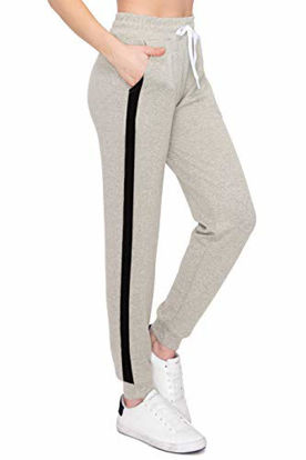Picture of ALWAYS Women's Hacci Jogger Sweatpants - Knitted Premium Soft Comfortable Stretch Striped Lounge Pants Heather Grey L