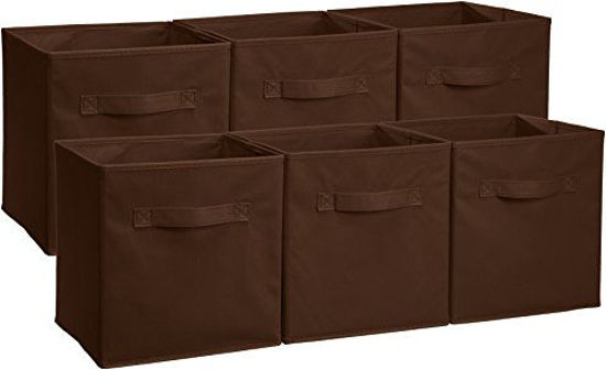 Picture of Amazon Basics Collapsible Fabric Storage Cubes Organizer with Handles, Brown - Pack of 6