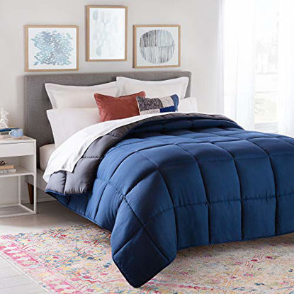 Picture of Linenspa All-Season Reversible Down Alternative Quilted Comforter - Hypoallergenic - Plush Microfiber Fill - Machine Washable - Duvet Insert or Stand-Alone Comforter - Navy/Graphite - Twin