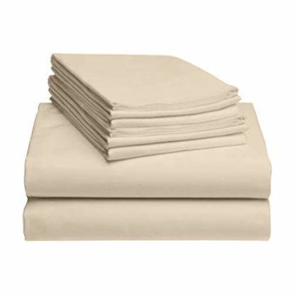 Picture of LuxClub 6 PC Sheet Set Bamboo Sheets Deep Pockets 18" Eco Friendly Wrinkle Free Sheets Hypoallergenic Anti-Bacteria Machine Washable Hotel Bedding Silky Soft - Cream King