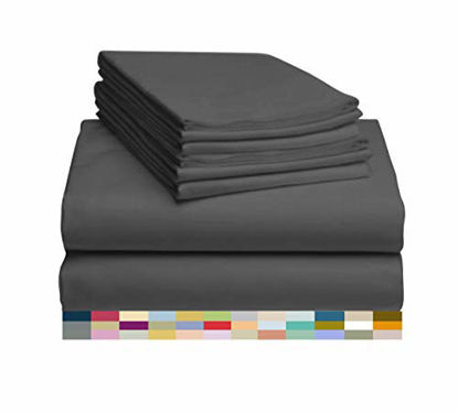 Picture of LuxClub 6 PC Sheet Set Bamboo Sheets Deep Pockets 18" Eco Friendly Wrinkle Free Sheets Hypoallergenic Anti-Bacteria Machine Washable Hotel Bedding Silky Soft - Dark Grey California King