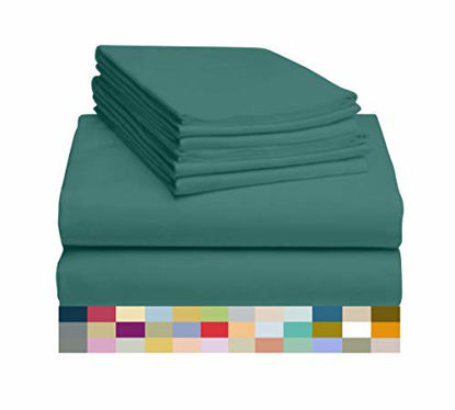 Picture of LuxClub 6 PC Sheet Set Bamboo Sheets Deep Pockets 18" Eco Friendly Wrinkle Free Sheets Hypoallergenic Anti-Bacteria Machine Washable Hotel Bedding Silky Soft - Teal Full