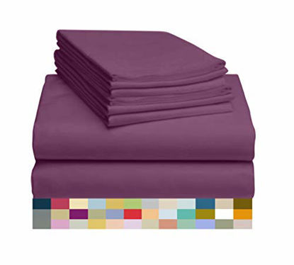 Picture of LuxClub 6 PC Sheet Set Bamboo Sheets Deep Pockets 18" Eco Friendly Wrinkle Free Sheets Hypoallergenic Anti-Bacteria Machine Washable Hotel Bedding Silky Soft - Eggplant Full