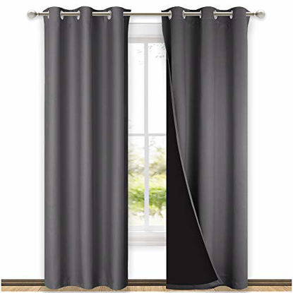 Picture of NICETOWN Grey Full Shade Curtain Panels, Pair of Thermal Insulated & Energy Efficiency Blackout Curtains for Living Room Windows, Lined Silky Window Dressing (42-inch Wide x 84-inch Long, Gray)