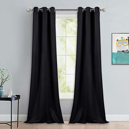 Picture of NICETOWN Black Out Curtain Panels - Home Decoration Thermal Insulated Solid Grommet Blackout Curtains/Drapes for Hall/Dining Room (Set of 2, 42 inches by 90 Inch, Black)