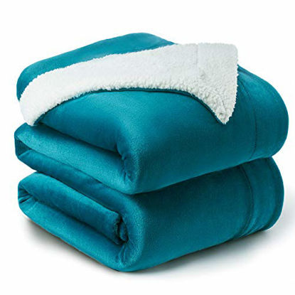 Picture of Bedsure Sherpa Fleece Blanket King Size(Not Electrical) Teal Plush Blanket Fuzzy Soft Blanket Microfiber