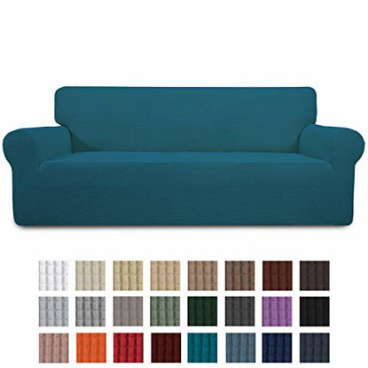 Picture of Easy-Going Stretch Oversized Sofa Slipcover 1-Piece Couch Sofa Cover Furniture Protector Soft with Elastic Bottom for Kids, Spandex Jacquard Fabric Small Checks(X Large,PeacockBlue)