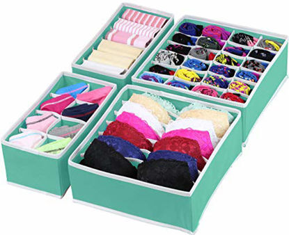 Picture of Simple Houseware Closet Underwear Organizer Drawer Divider 4 Set, Turquoise