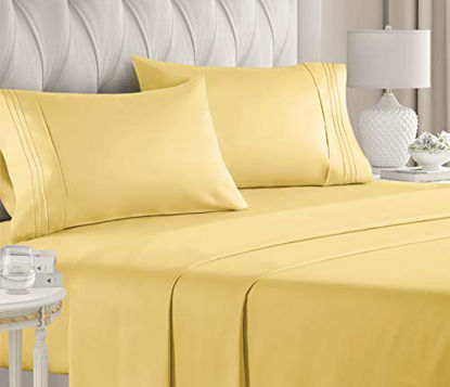 Picture of Queen Size Sheet Set - 4 Piece Set - Hotel Luxury Bed Sheets - Extra Soft - Deep Pockets - Easy Fit - Breathable & Cooling - Wrinkle Free - Comfy - Yellow Bed Sheets - Queens Sheets - 4 PC