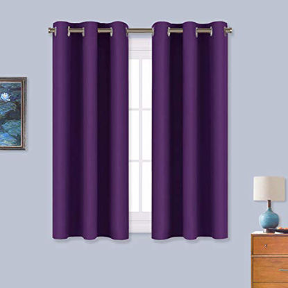 Picture of NICETOWN Blackout Curtain Panels for Kids Room, Triple Weave Home Decoration Thermal Insulated Solid Ring Top Blackout Curtains/Drapes (Set of 2, 34 x 54 inches, Royal Purple)