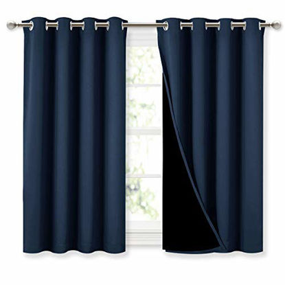 Picture of NICETOWN 100% Blackout Curtains with Black Liners, Thermal Insulated 2-Layer Lined Drapes, Energy Efficiency Small Window Draperies for Dining Room (Navy, 2 Panels, 52 inches W by 45 inches L)