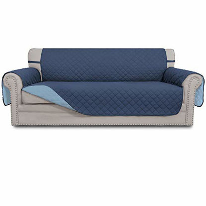 Picture of Easy-Going 4 Seater Sofa Slipcover Reversible Sofa Cover Water Resistant Couch Cover with Foam Sticks Elastic Straps Furniture Protector for Pets Kids Children Dog Cat(XX-Large, Dark Blue/Light Blue)