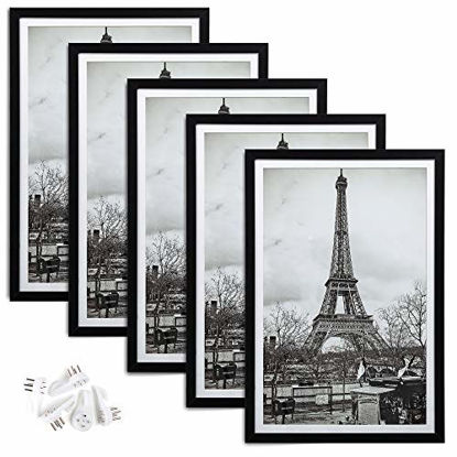 Picture of upsimples 12x18 Picture Frame Set of 5,Display Pictures 11x17 with Mat or 12x18 Without Mat,Wall Gallery Photo Frames,Black