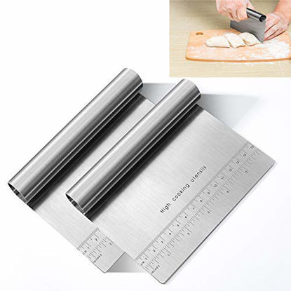 Picture of Pro Dough Pastry Scraper/Cutter/Chopper Stainless Steel Mirror Polished with Measuring Scale Multipurpose- Cake, Pizza Cutter - Pastry Bread Separator Scale Knife (2)