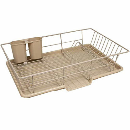 Picture of Sweet Home Collection 3 Piece Dish Drainer Rack Set with Drying Board and Utensil Holder, 12" x 19" x 5", Taupe