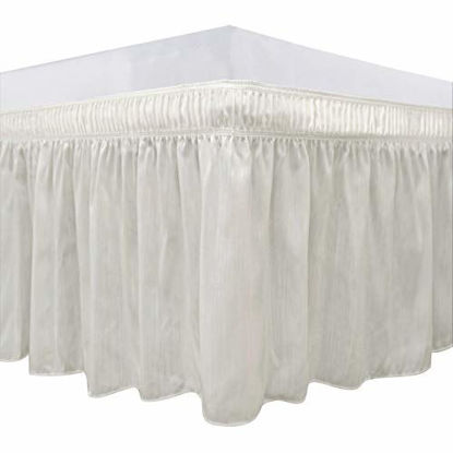 Picture of Biscaynebay Wrap Around Bedskirts with Adjustable Elastic Belts, Elastic Dust Ruffles, Easy Fit Wrinkle & Fade Resistant Silky Luxrious Fabric, Ivory for King & Ca-King Size Beds 12 Inches Drop