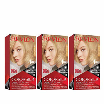 Picture of Revlon Colorsilk Beautiful Color Permanent Hair Color with 3D Gel Technology & Keratin, 100% Gray Coverage Hair Dye, 71 Golden Blonde, 4.4 oz (Pack of 3)