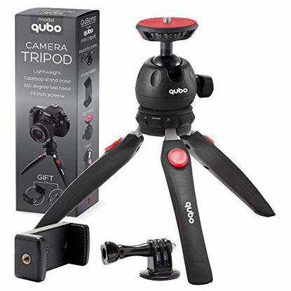 Picture of qubo Mini Tripod Camera Holder - Premium Tabletop Small Phone Tripod Mount for GoPro iPhone / Cell Phones Webcam Projector Compact DSLR - Hand Desktop Camera Tripod Stand Table