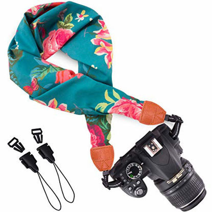 Picture of Wolven Soft Scarf Camera Neck Shoulder Strap Belt Compatible with All DSLR/SLR/Digital Camera (DC) / Instant Camera/Polaroid Etc, Green Flower
