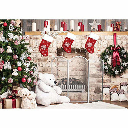 Picture of Haboke 7x5ft Soft Fabric Christmas Fireplace Backdrops for Photography Xmas Tree Sock Gift Decorations for Family Party Photo Background Pictures Decor Photobooth Props