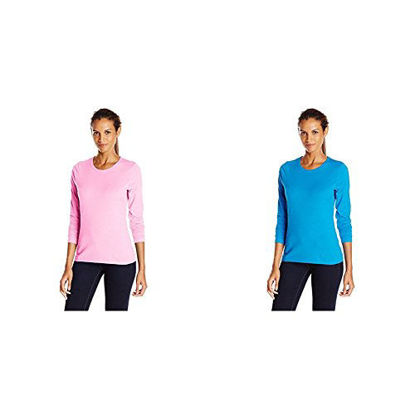 Picture of Hanes 2 Pack Long Sleeve Tee, Pink Swish/Deep Dive, Large/Large