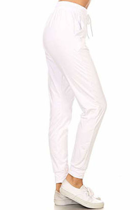 Picture of Leggings Depot JGA128-WHITE-G-S Solid Jogger Track Pants w/Pockets, Small