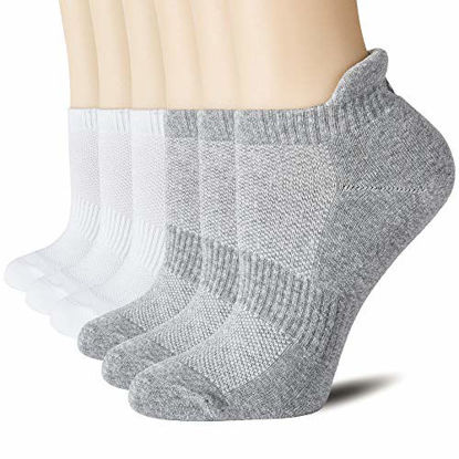 Picture of CelerSport Cushion No Show Tab Athletic Running Socks for Men and Women (6 Pairs),Small, White+Grey