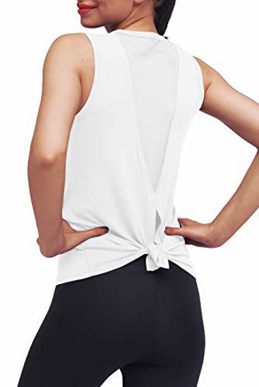 Mippo Summer Workout Tops for Women Summer Open Back Yoga Shirts Cute  Fitness Workout Tank Stretchy Sports Gym Winter Clothes Tie Back Running