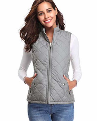 Picture of fuinloth Women's Padded Vest, Stand Collar Lightweight Zip Quilted Gilet Gray L