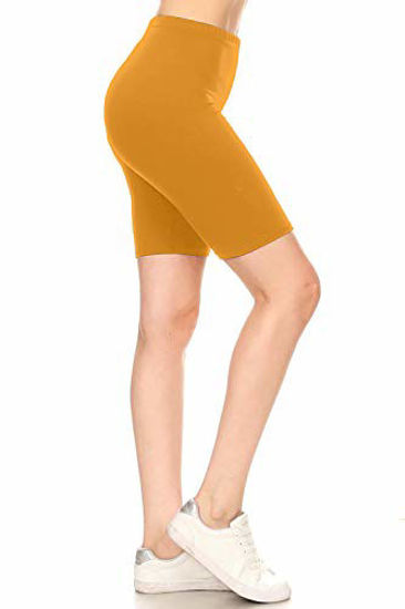 Picture of Leggings Depot LBK128-MUSTARD-M High Waist Solid Biker Shorts, Medium