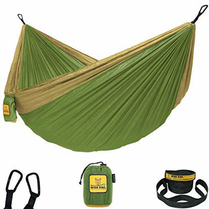 Picture of Wise Owl Outfitters Hammock for Camping Single & Double Hammocks Gear for The Outdoors Backpacking Survival or Travel - Portable Lightweight Parachute Nylon DO Green & Khaki